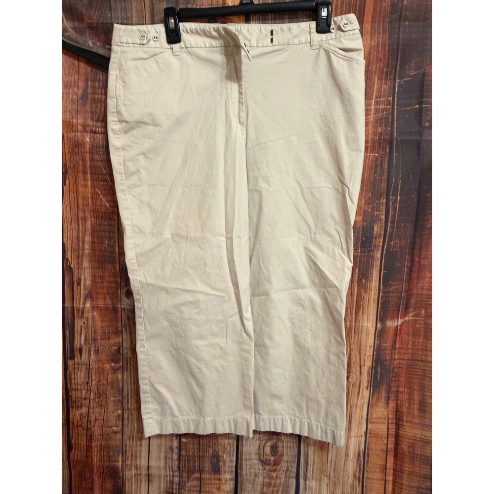 Ann Taylor Khaki Cropped Pants Women 14 Beige Chino Capris Stretch ID 8017A